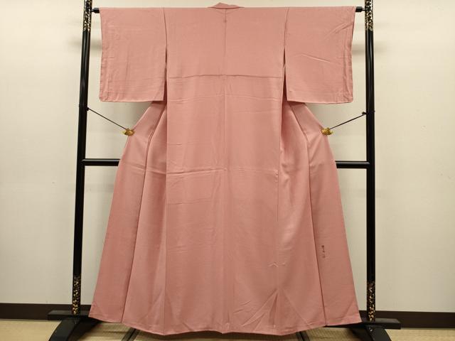 平和屋着物■上質な色無地　作家物　霞地紋　洗朱色　正絹　逸品　DABJ9152ya