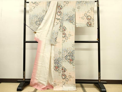 平和屋着物■上質な小紋　天井草花文　暈し染め　金彩　正絹　逸品　DABJ9157ya