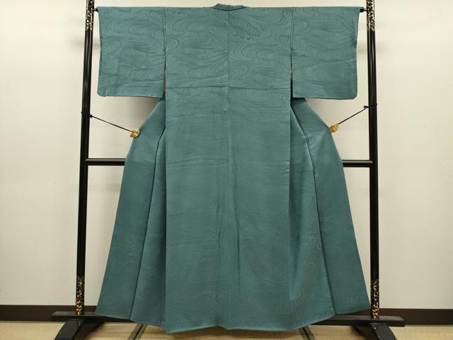平和屋着物■上質な色無地　流水地紋　青碧色　正絹　逸品　DABJ9164ya