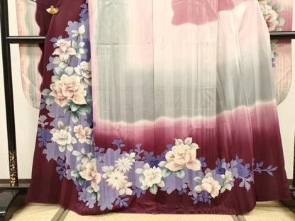 平和屋着物■豪華振袖　草花文　暈し染め　金銀彩　正絹　逸品　DABJ9166ya