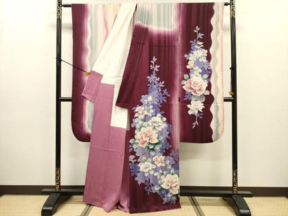 平和屋着物■豪華振袖　草花文　暈し染め　金銀彩　正絹　逸品　DABJ9166ya
