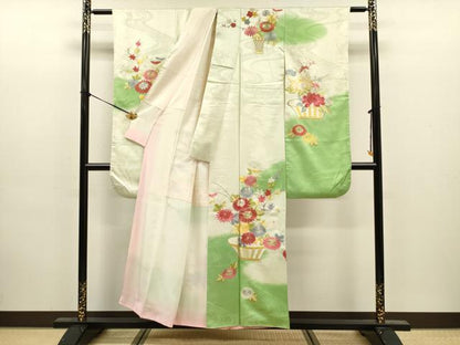 平和屋着物■豪華振袖　総刺繍　飾花文　暈し染め　金銀糸　正絹　逸品　DABJ9168ya