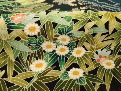 平和屋着物■豪華黒留袖　友禅　作家物　風景花松文　正絹　逸品　DABJ9169ya