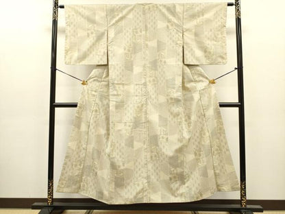 平和屋着物■上質な紬　麻の葉抽象文　正絹　逸品　DABJ9176ya