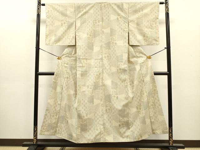 平和屋着物■上質な紬　麻の葉抽象文　正絹　逸品　DABJ9176ya