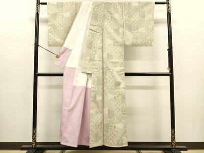 平和屋着物■上質な紬　麻の葉抽象文　正絹　逸品　DABJ9176ya