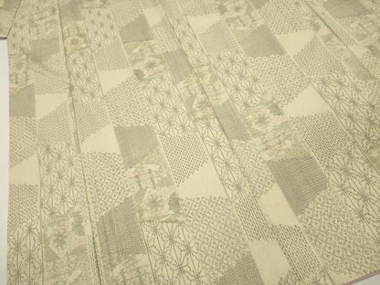 平和屋着物■上質な紬　麻の葉抽象文　正絹　逸品　DABJ9176ya