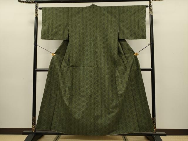 平和屋着物■上質な紬　麻の葉文様　正絹　逸品　DABJ9178ya