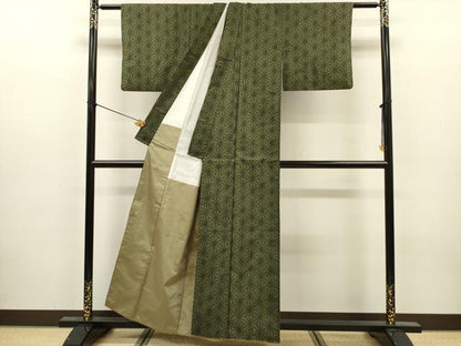 平和屋着物■上質な紬　麻の葉文様　正絹　逸品　DABJ9178ya