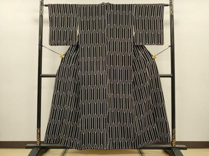 平和屋着物■上質な小紋　幾何学間道　黒地　正絹　逸品　DABJ9197ya