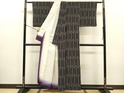 平和屋着物■上質な小紋　幾何学間道　黒地　正絹　逸品　DABJ9197ya