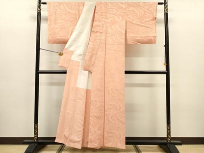 平和屋着物■上質な色無地　流水地紋　赤香色　正絹　逸品　未使用　DABJ9202ya
