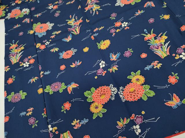 平和屋着物■上質な小紋　型染め　舞蝶花文　正絹　逸品　DABJ9214ya