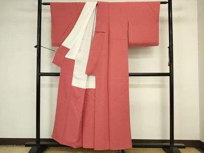 平和屋着物■上質な色無地　銀朱色　正絹　逸品　DABJ9217ya