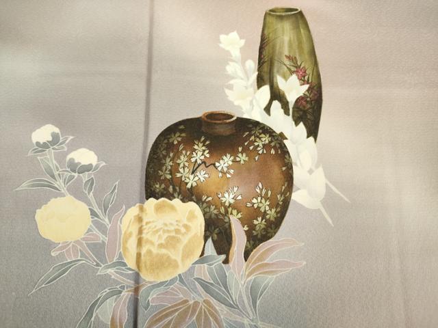 平和屋着物■豪華色留袖　手描き　陶器花文　暈し染め　金彩　正絹　逸品　DABJ9230ya