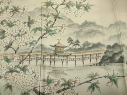 平和屋着物■訪問着　作家物　手描き　風景花文　暈し染め　正絹　逸品　DABJ9237ya