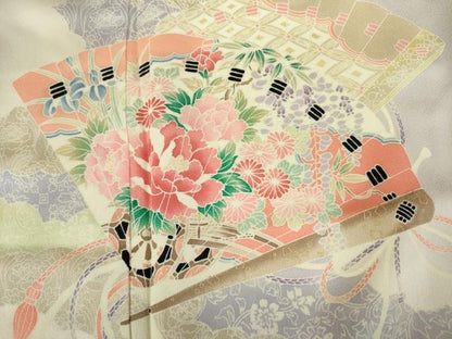平和屋着物■訪問着　檜扇花文　暈し染め　金彩　正絹　逸品　DABJ9238ya