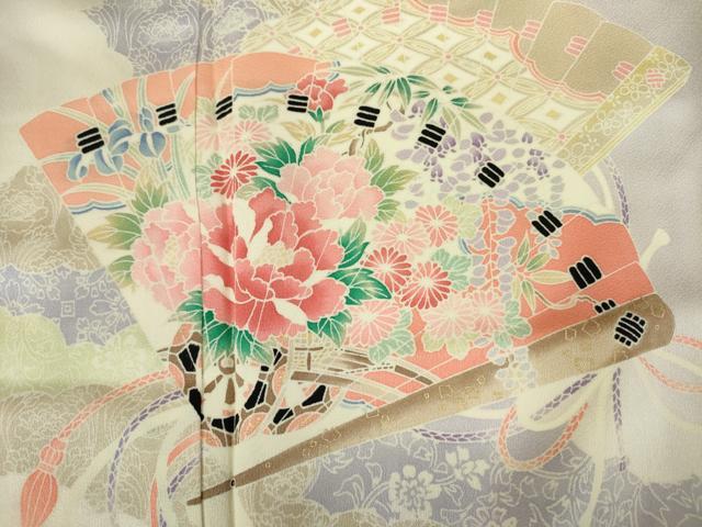 平和屋着物■訪問着　檜扇花文　暈し染め　金彩　正絹　逸品　DABJ9238ya