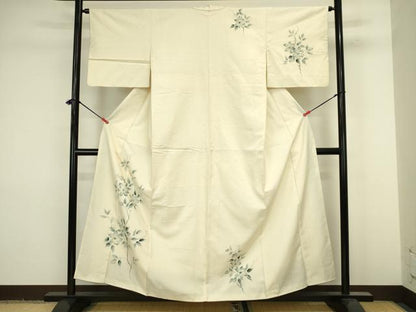 平和屋着物■訪問着　紬地　手描き　草花文　正絹　逸品　DABJ9243ya