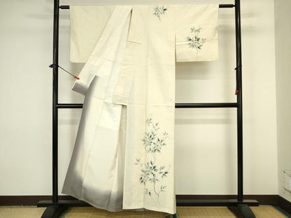 平和屋着物■訪問着　紬地　手描き　草花文　正絹　逸品　DABJ9243ya