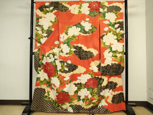 平和屋着物■豪華振袖　駒刺繍　牡丹文　金彩　正絹　逸品　DABJ9245ya