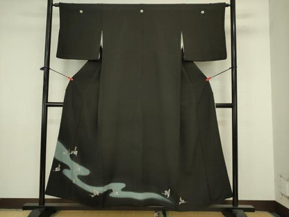 平和屋着物■豪華黒留袖　総刺繍　草葉文　暈し染め　金糸　正絹　逸品　DABJ9249ya