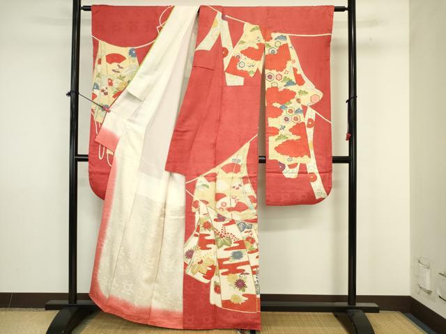 平和屋着物■豪華振袖　駒刺繍　誰が袖花文　金銀彩　正絹　逸品　DABJ9250ya