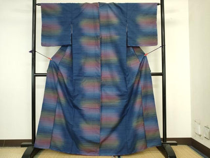 平和屋着物■上質な紬　横段文　正絹　逸品　未使用　DABJ9253ya