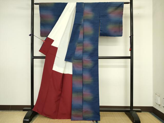 平和屋着物■上質な紬　横段文　正絹　逸品　未使用　DABJ9253ya