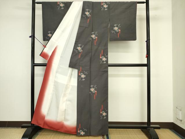 平和屋着物■上質な紬　草花文　矢羽　正絹　逸品　DABJ9254ya