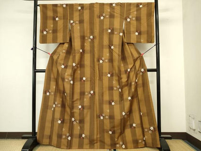 平和屋着物■上質な紬　格子花文　正絹　逸品　DABJ9258ya