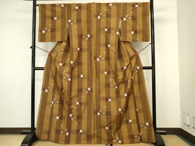平和屋着物■上質な紬　格子花文　正絹　逸品　DABJ9258ya