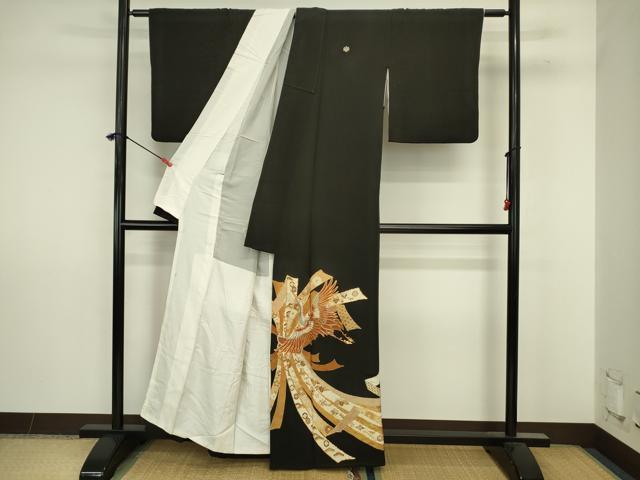 平和屋着物■豪華黒留袖　駒刺繍　束ね熨斗飛鶴花文　金彩　正絹　逸品　DABJ9259ya