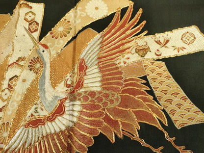 平和屋着物■豪華黒留袖　駒刺繍　束ね熨斗飛鶴花文　金彩　正絹　逸品　DABJ9259ya