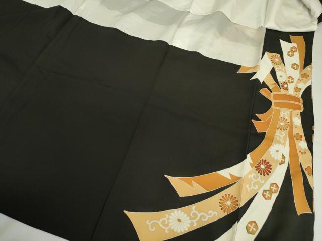 平和屋着物■豪華黒留袖　駒刺繍　束ね熨斗飛鶴花文　金彩　正絹　逸品　DABJ9259ya