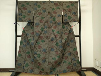 平和屋着物■本場大島紬　7マルキ　枝楓文　正絹　逸品　DABJ9270ya