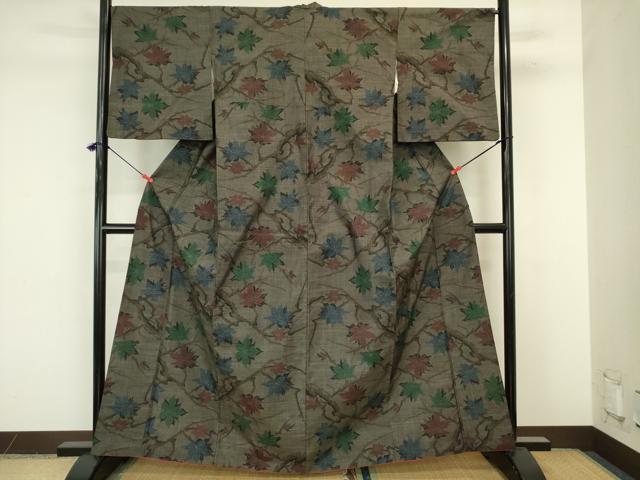 平和屋着物■本場大島紬　7マルキ　枝楓文　正絹　逸品　DABJ9270ya