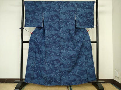 平和屋着物■上質な小紋　藍　青海波花文　正絹　逸品　未使用　DABJ9278ya