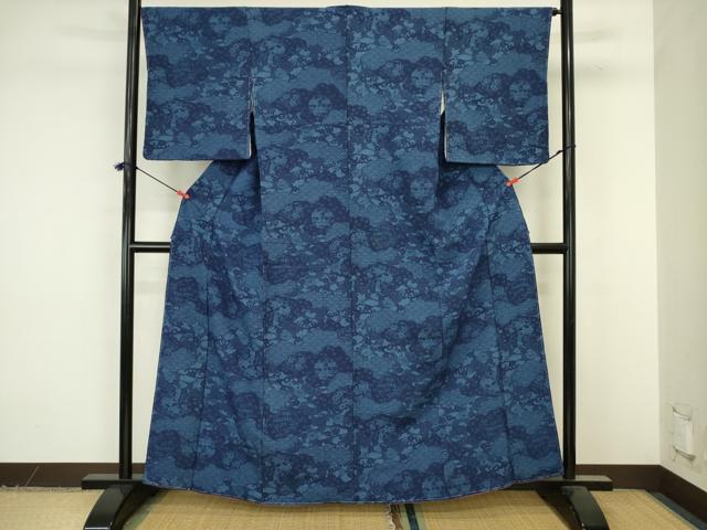 平和屋着物■上質な小紋　藍　青海波花文　正絹　逸品　未使用　DABJ9278ya