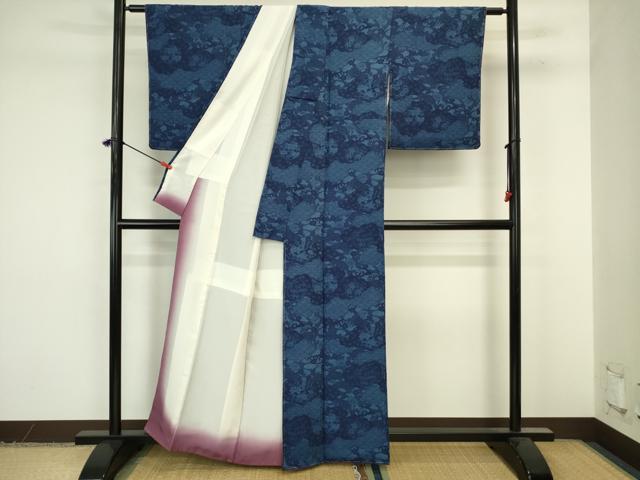 平和屋着物■上質な小紋　藍　青海波花文　正絹　逸品　未使用　DABJ9278ya