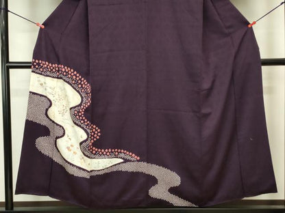 平和屋着物■訪問着　絞り　刺繍　流水草花文　金彩　正絹　逸品　DABJ9279ya