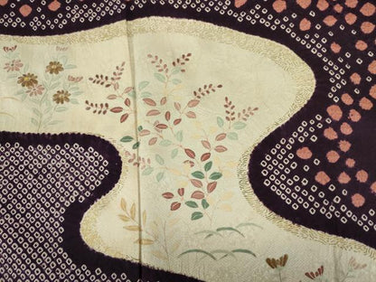 平和屋着物■訪問着　絞り　刺繍　流水草花文　金彩　正絹　逸品　DABJ9279ya