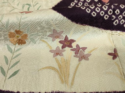 平和屋着物■訪問着　絞り　刺繍　流水草花文　金彩　正絹　逸品　DABJ9279ya