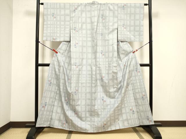 平和屋着物■本場大島紬　白大島　7マルキ　舞蝶格子文　正絹　逸品　DABJ9285ya