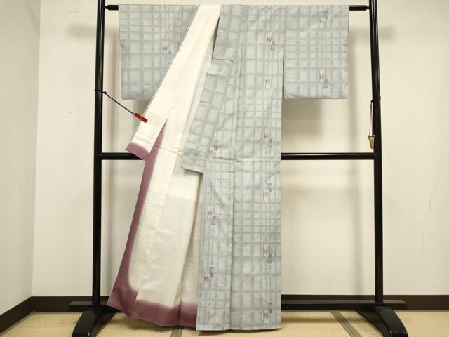 平和屋着物■本場大島紬　白大島　7マルキ　舞蝶格子文　正絹　逸品　DABJ9285ya