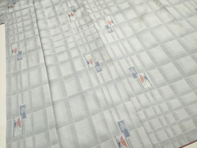 平和屋着物■本場大島紬　白大島　7マルキ　舞蝶格子文　正絹　逸品　DABJ9285ya