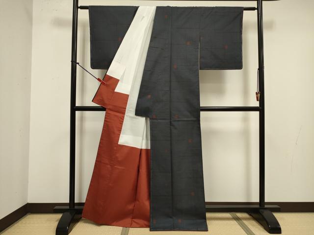 平和屋着物■本場大島紬　7マルキ　幾何学文　正絹　逸品　未使用　DABJ9290ya