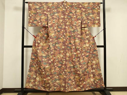 平和屋着物■小紋　扇面花文　洗える着物　DABJ9292ya