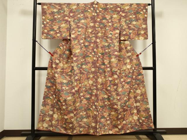 平和屋着物■小紋　扇面花文　洗える着物　DABJ9292ya