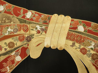 平和屋着物■豪華黒留袖　駒刺繍　束ね熨斗花文　金彩　ロング丈　正絹　逸品　DABJ9296ya